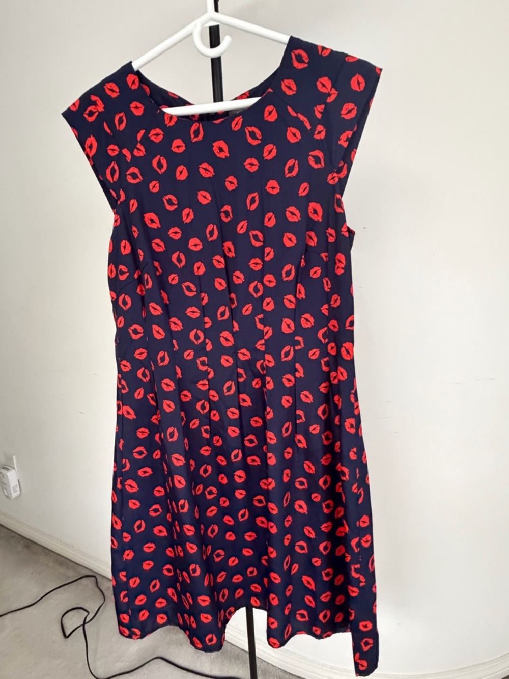 Neiman Marcus Navy Midi Dress with Red Lip Print